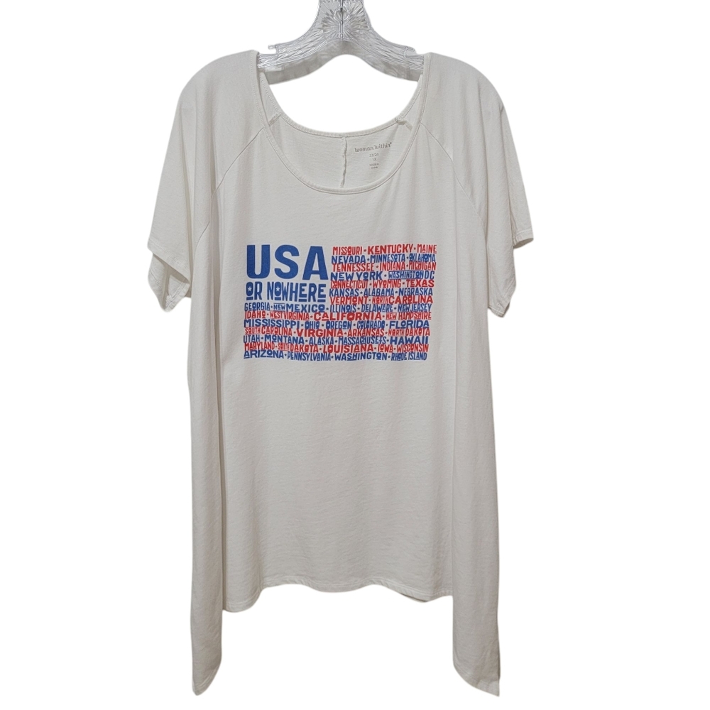 Woman Within | USA Or Nowhere Patriotic Graphic T-Shirt 1X 22/24 Shark Bite Hem